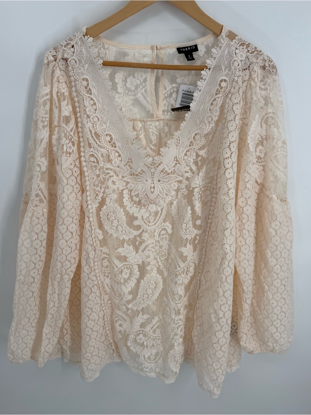 Torrid NWT Floral Lace V-Neck Long Sleeve Blouse Size 3X Semi-sheer Ivory Top - Picture 11 of 11
